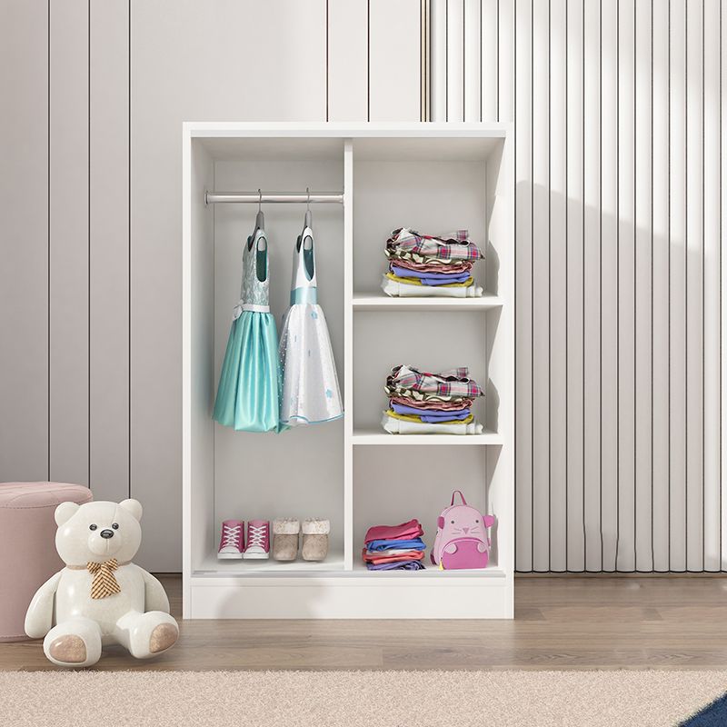 Manufactured Wood Kid's Wardrobe Contemporary White Kids Closet with Garment Rod