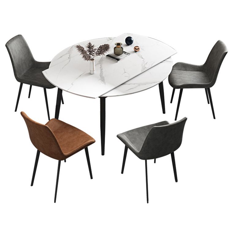 Round Sintered Stone Dining Table Modern Extendable Furniture with 4 Legs in Matte Finish