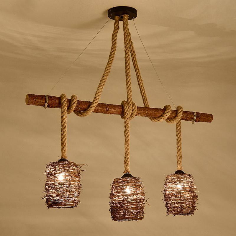 Linear Chandelier Natural Manila Rope Light Vintage Creative Shop Light Room Light