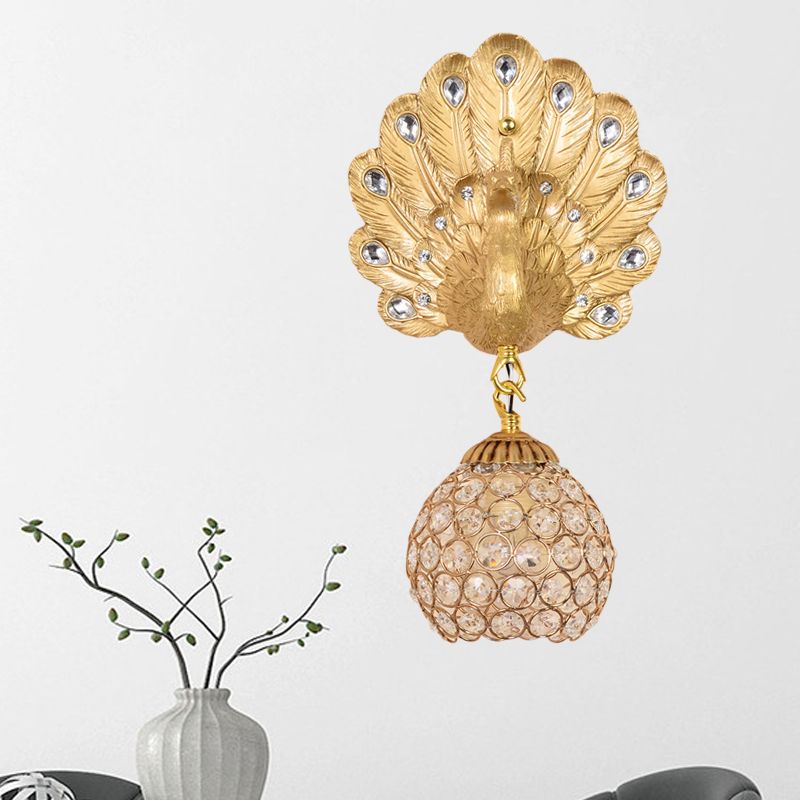 Gold Peacock Mur mural Light Vintage Resin 1 Light Living Room Appince Light avec dôme d'ombre, 8 "/ 14" de large