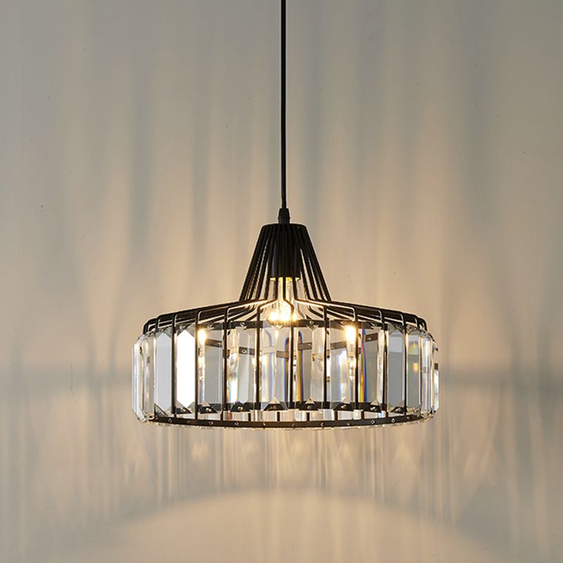 Crystal Drum Shape Hanging Lights Modern Style 1-Light Hanging Fixture for Living Room