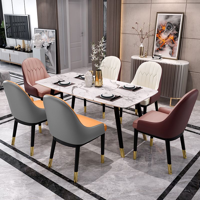 Sillas de comedor Glam, silla Parsons curvada de cuero con acabado mate para cocina
