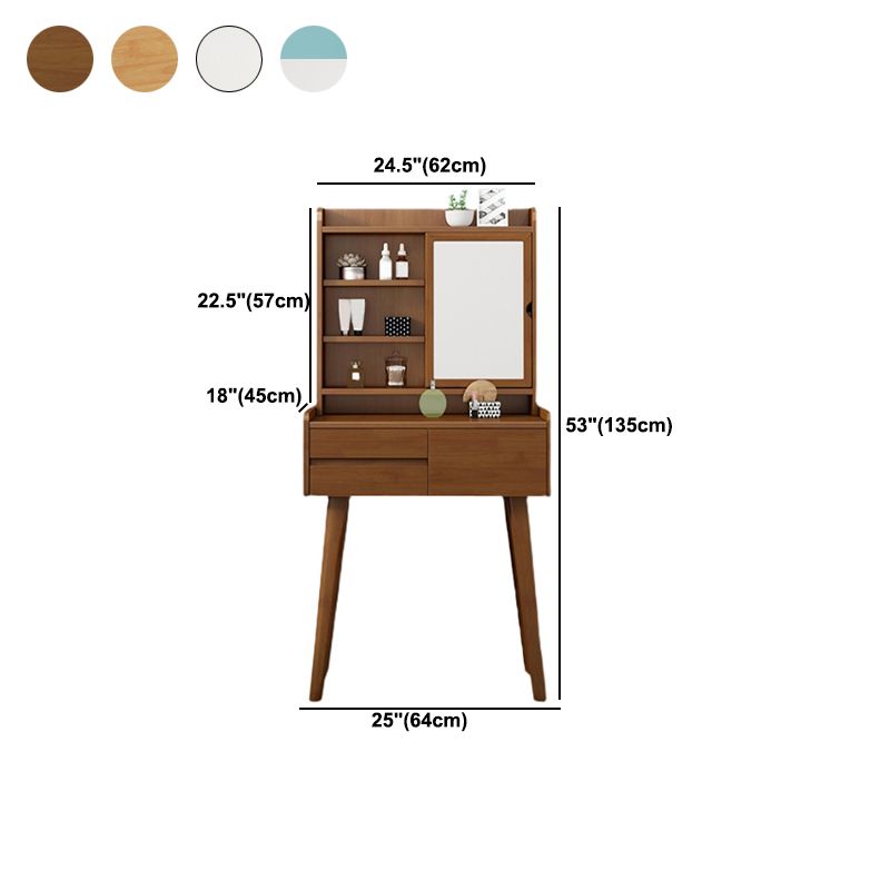 Solid Wood Vanity Table Set 3-Drawer Makeup Vanity Table with Mirror and Stool