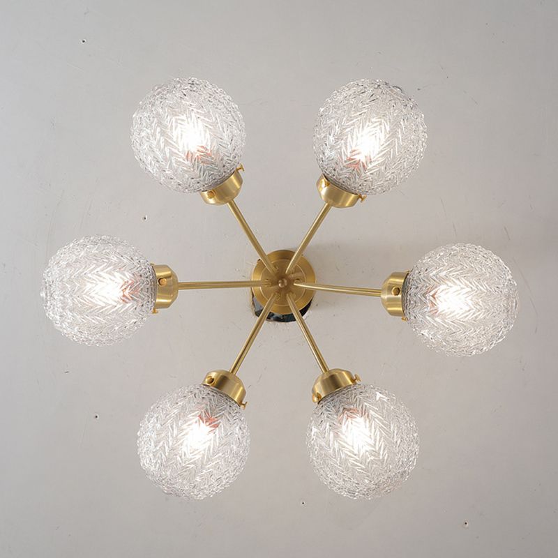 Glass Sputnik Semi Flush Mount Fixture Modern Flush Light Fixture in Gold