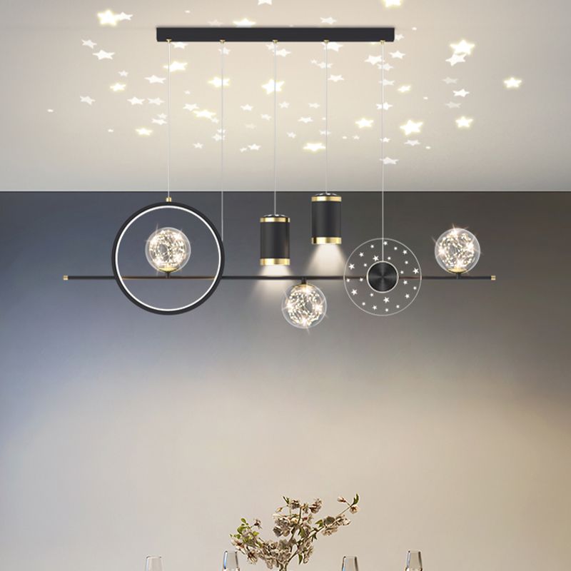 Modern LED Metal Ceiling Lamp Circle Shape Island Light with Plastic Shade for Living Room
