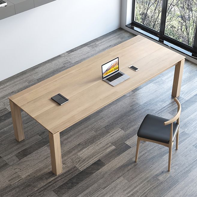 Rectángulo 4 patas Mesa de comedor de mediados de siglo Mesa fija de madera sólida para cocina