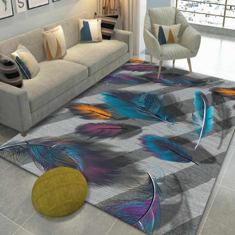 Luxury Carpet Polyester Feather Printed Rug Non-Slip Backing Indoor Rug for Home Decoration