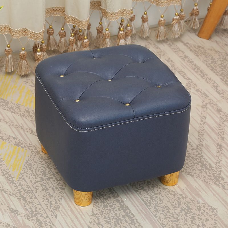 Modern Square Standard Stain Resistant Line Leather Pouf for Living Room