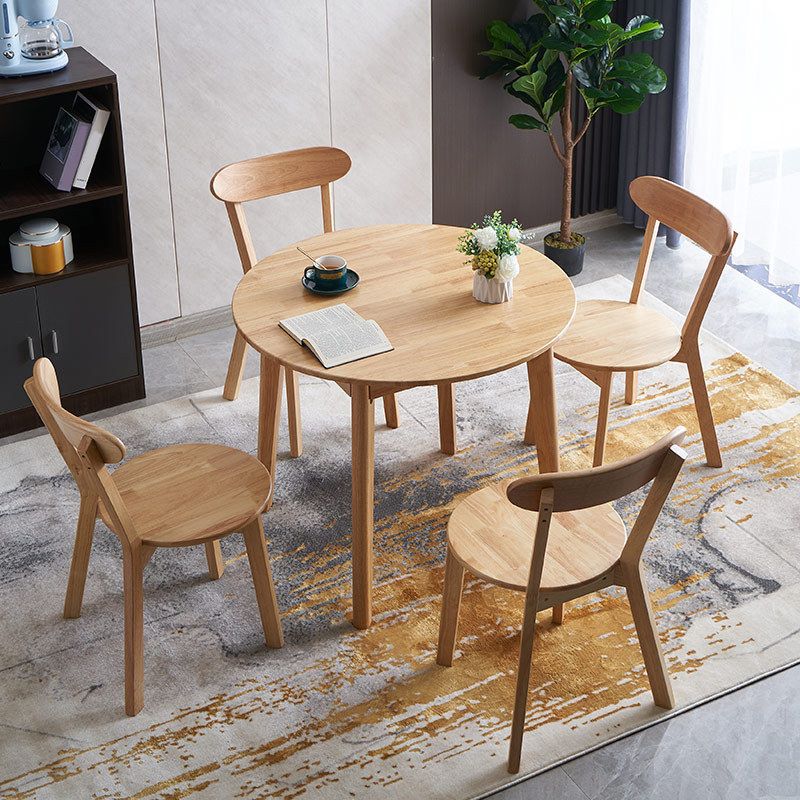 Solid Wood Top Dining Table Round Contemporary Table with 4 Legs