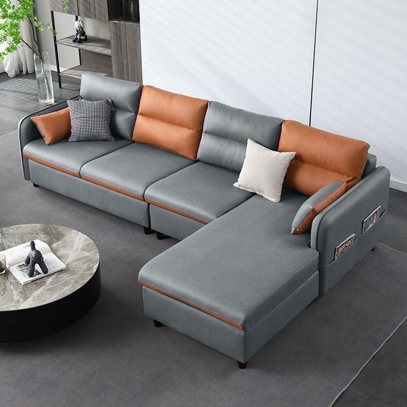 4-Seater Square Arm Sofa & Chaise Faux Leather Sofa with Storage
