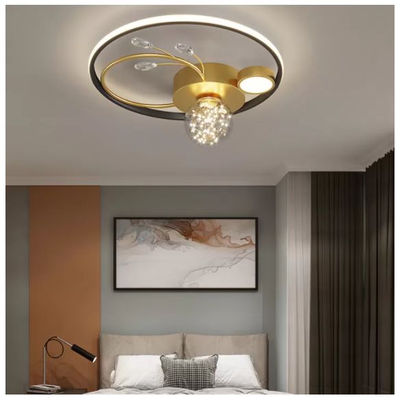 Trendy Modern Circular Plafond Lamp Clear Glass Bedroom LED Flush Mount in Zwart-Goud