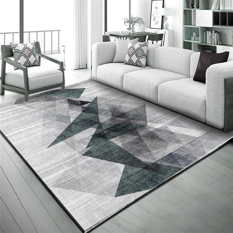 Modern Geometric Area Carpet Green Polyester Indoor Rug Non-Slip Area Rug for Home Decor