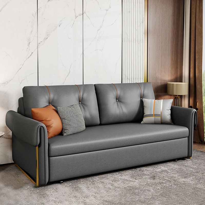 Convertible Flared Arm Faux Leather Settee Couch with Pillows with Storage