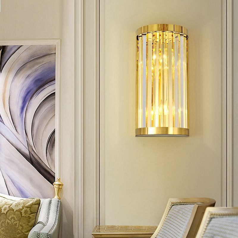 Half Cylinder Wall Mount Lighting Modern 2 Lights Gold Wall Light Fixture Clear Crystal Shade
