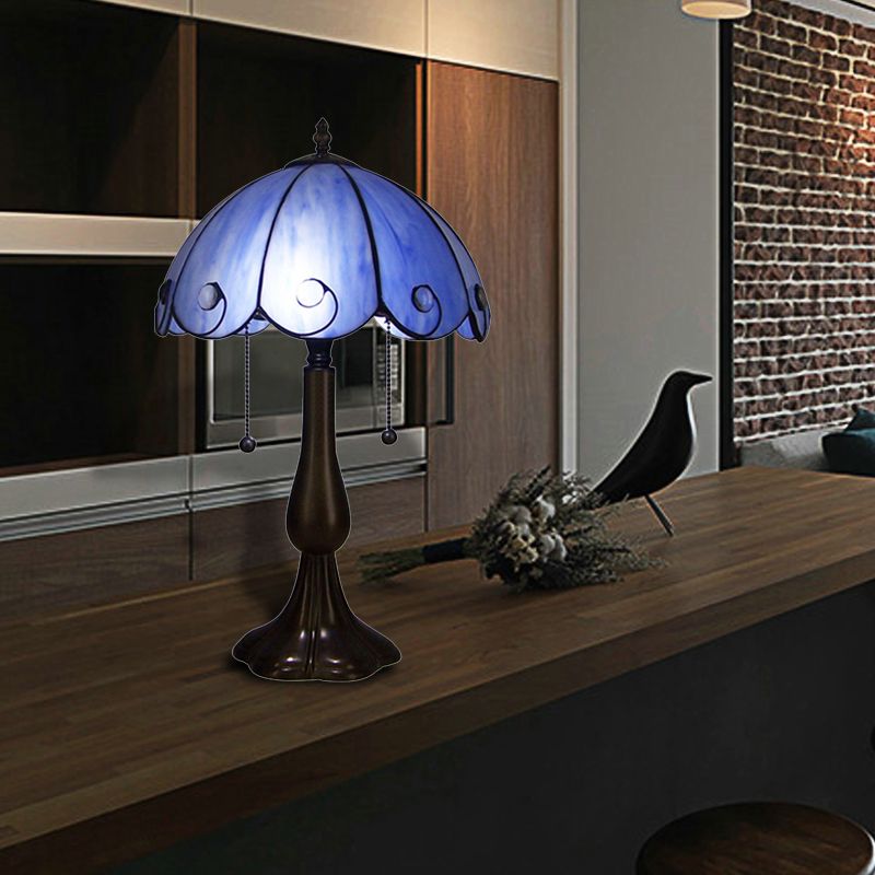 Blue Glass Scalloped Table Lighting Art Deco Tiffany 1 Light Table Lamp for Coffee Shop