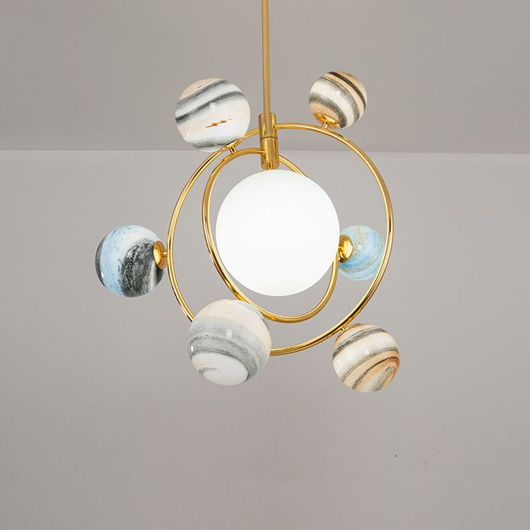 Planet Modeling Glasball Kronleuchter Lampe Nordic Style Multi-Lights Mond-Suspensionsbeleuchtung für Esszimmer