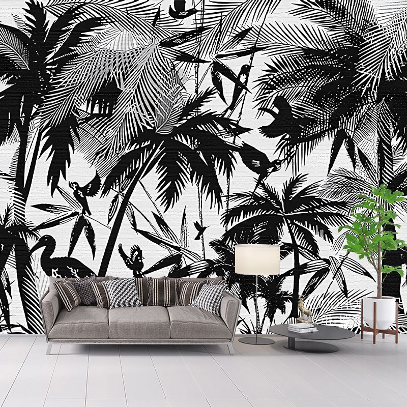 Whole Tropical Wall Paper Murals Black Coastal Palm Trees and Flamingo Painting Wall Art, Made to Measure