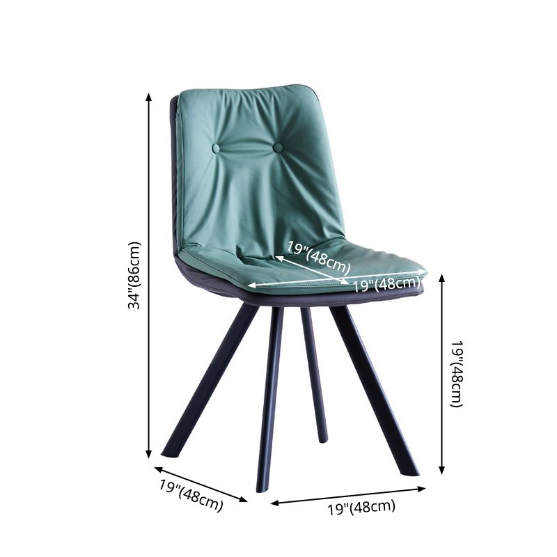 Leather Scandinavian Side Chair Upholstered Armless Dining Chairs with Metal Legs