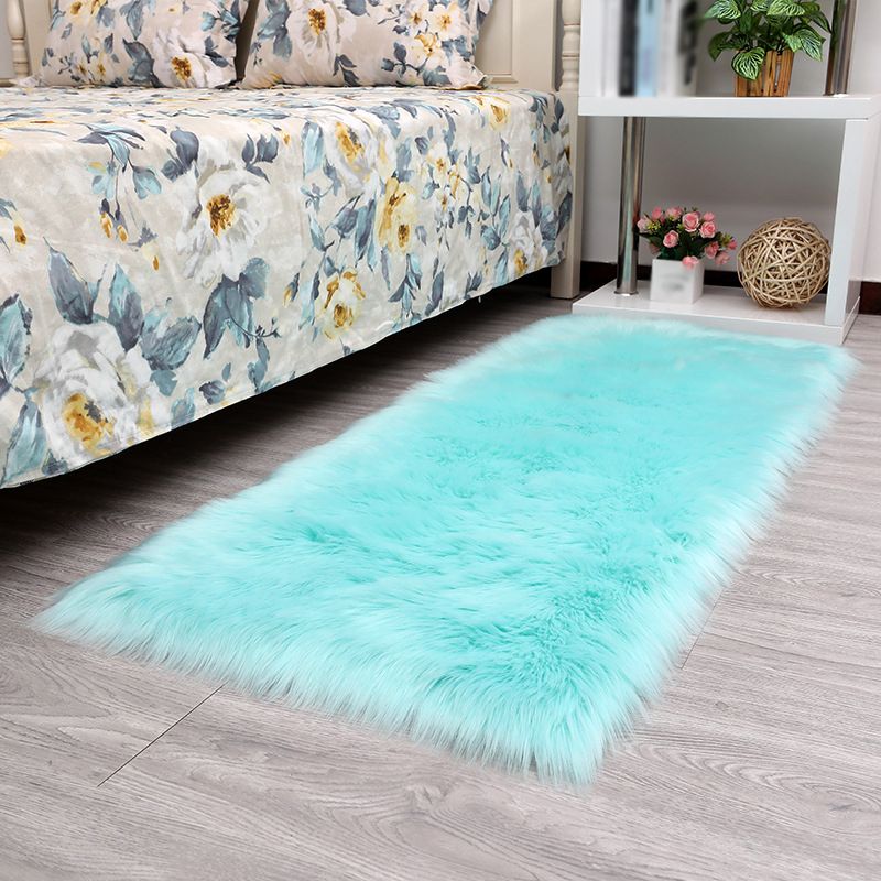Solid Color Plush Soft Rug Rectangle Easy Care Loom Rug for Bedroom