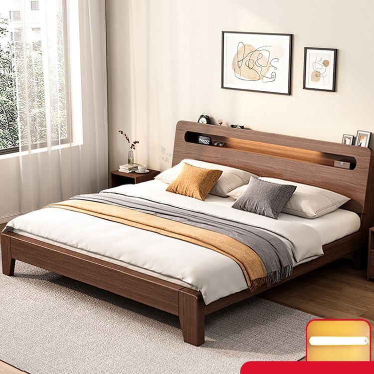 Modern 31.49" H Solid Wood Standard Bed in Brown with Rectangle Headboard