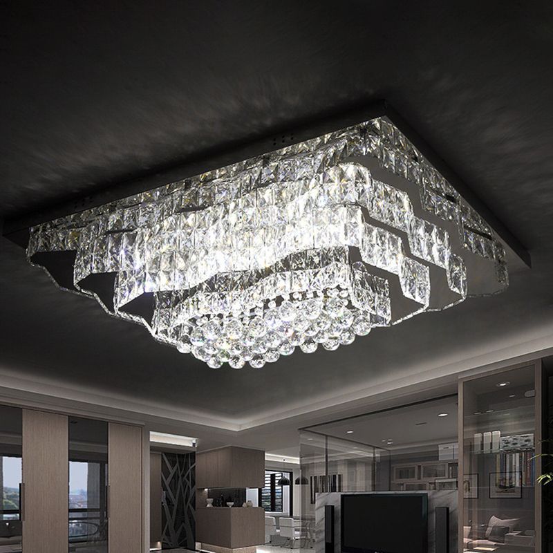 Gelaagde Flush Mount Lamp Eenvoudige Stijl Cut Crystal Grote Kamer LED Plafond Licht in Chrome