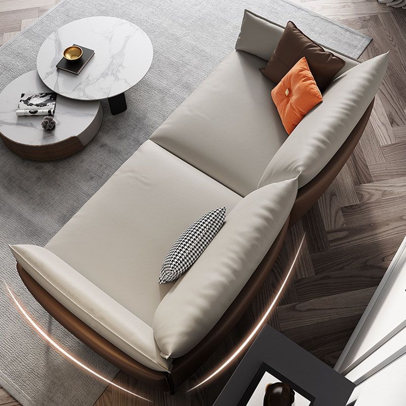 Pillow Top Arm Sofa Modern Leather Sofa in Brown with Metal Legs