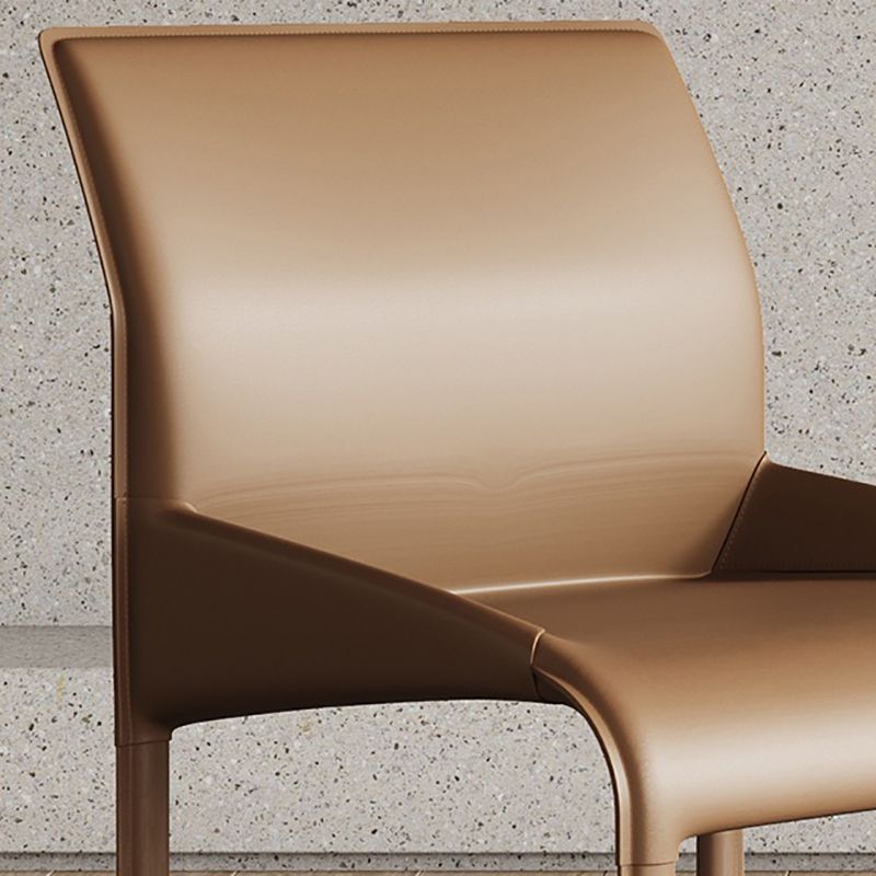 Designer Style Leather Dining Room Side Chair Solid Back Single Dining Chair