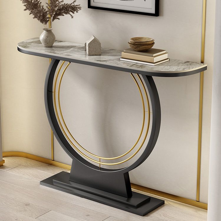 Half Moon Console Accent Table Antique Finish Sofa Table in Stone