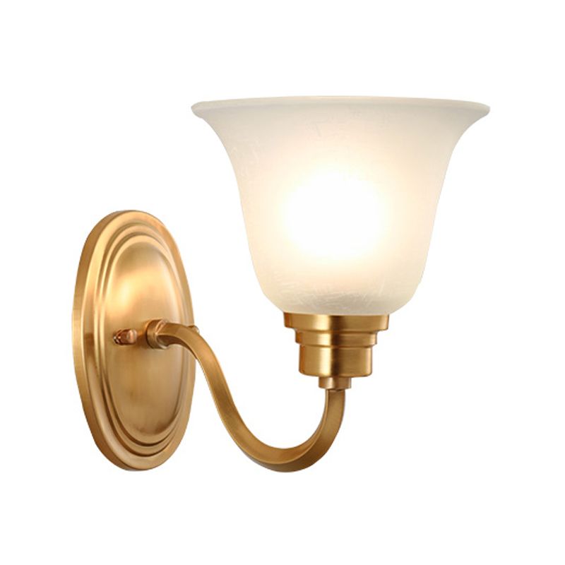 1 Head Frost Glass Wall Lighting Vintage Gold Flared Shape Bedside Wall Mounted Light Fixture