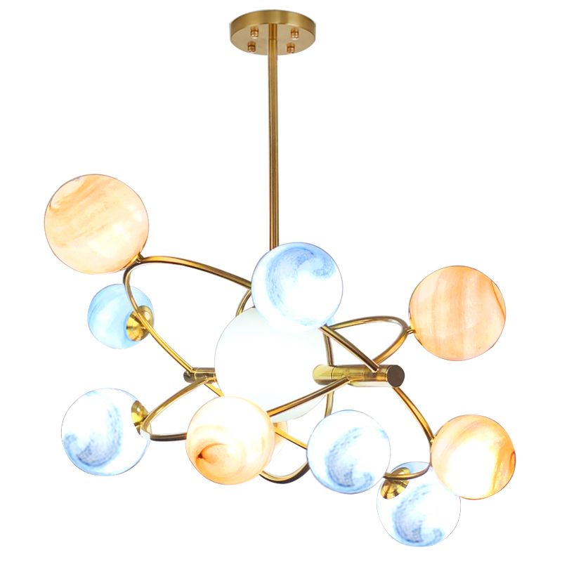 Modern Style Spherical Shape Chandelier Lights Glass Hanging Lights in Gold