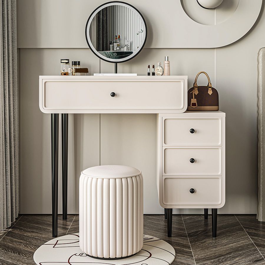 Contemporary White Solid Wood Table Makeup Vanity with Drawers