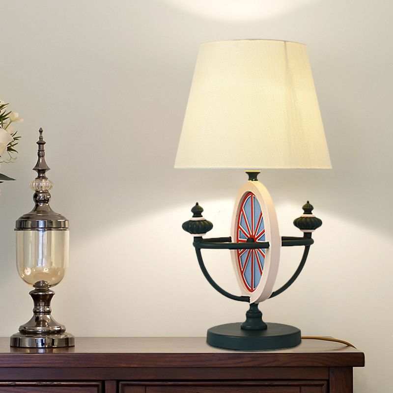 Schwarz/Blau -Barrel -Nachttisch leichter nordischer Stil 1 Kopfstoffschreibtisch Lampe mit Ruderbasis Design