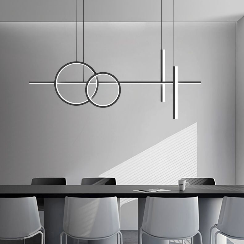 Linear Circle Island Lights Modern Island Lighting Metal 4 Light Island Lights in Black and White