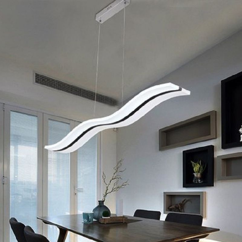 Acrylic White Linear LED Island Light in Modern Style Wrought Iron Pendant Light for Dining Room