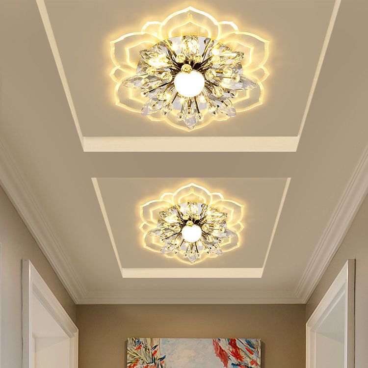 Modern Flower Ceiling Mount Light Fixture Crystal Ceiling Lights