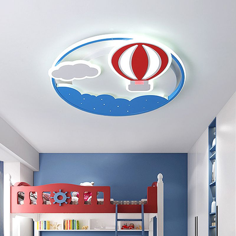 Hot Air Balloon Flush Pendant Light Modernist Acrylic Blue LED Ceiling Mounted Fixture with Cloud Design for Bedroom