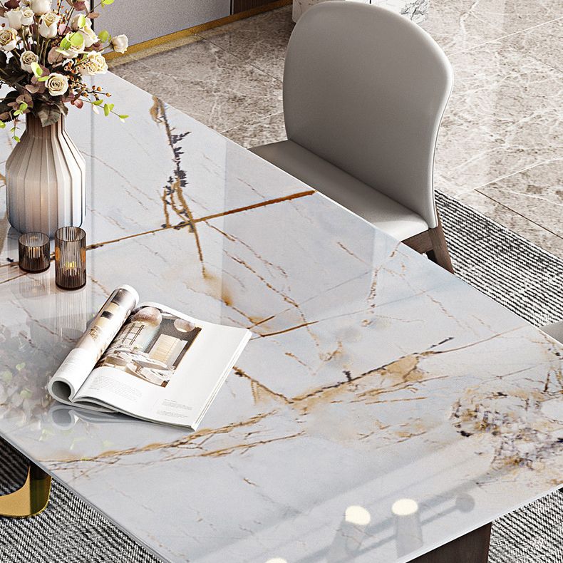 1/4/5/6/7 Pieces Rectangle Dining Set Sintered Stone Top Dining Table with Leather Chairs