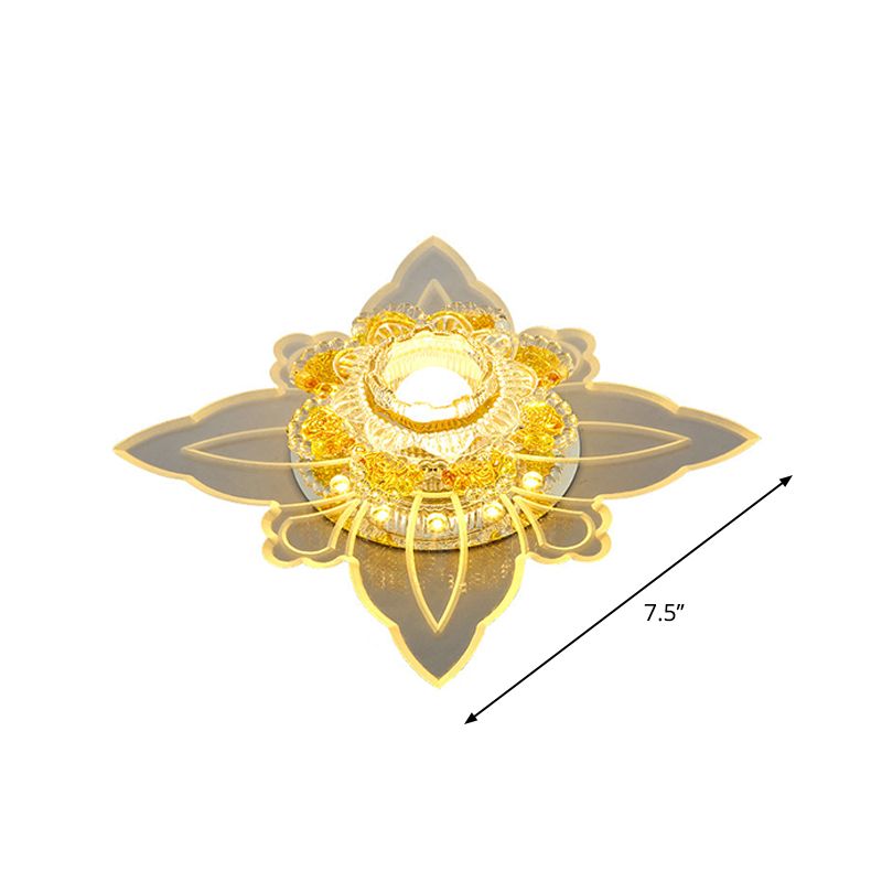 Floral Shape Corridor Flush Mount Lighting Crystal Minimalist LED Flush Mount in Yellow