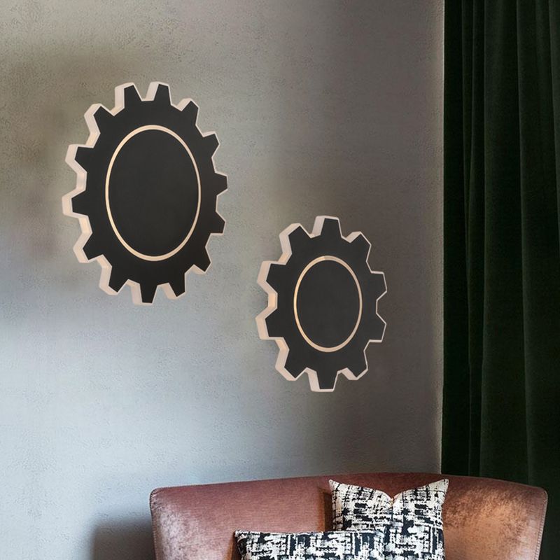 Einfacher Stil Zahnrad Wandleuchte helles Acrylschwarz/weiße LED -Nachtwandhalterlicht in warmem/weißem Licht
