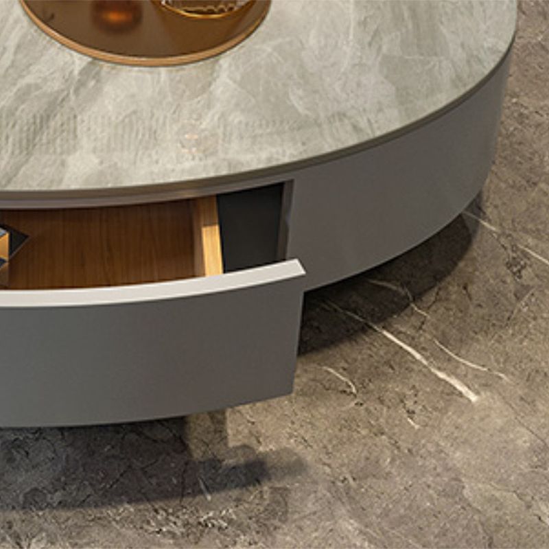 Glam Black Pedestal Base Coffee Table with Slate Top and Drawer