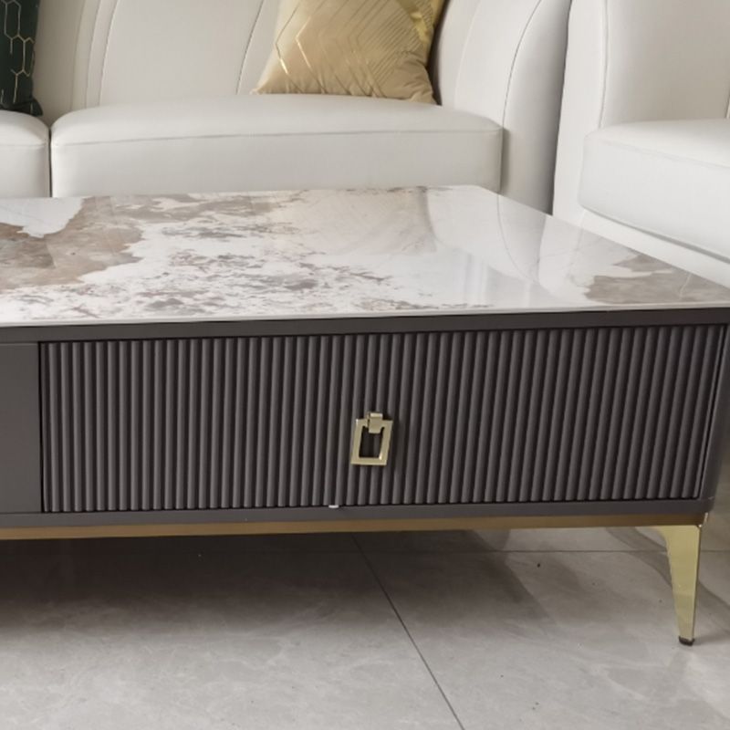 Slate Glam Rectangular Coffee Table 51.2" W 4 Legs Cocktail Table with Drawers