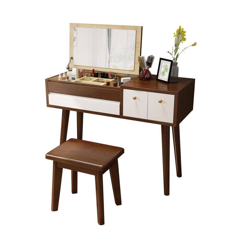 Scandinavian Bedroom Dressing Table Rubberwood Flip-Top Make-up Vanity