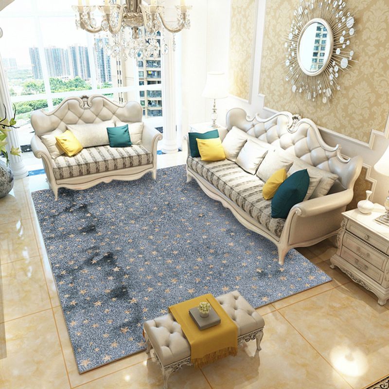 Modernist Star Pattern Rug Dark Grey Polyester Rug Non-Slip Pet Friendly Washable Are Rug for Living Room