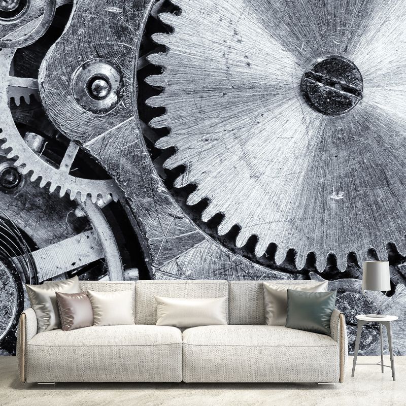 Industrial Style Metal Gear Mural Mildew Resistant Wall Covering for Repair Shop