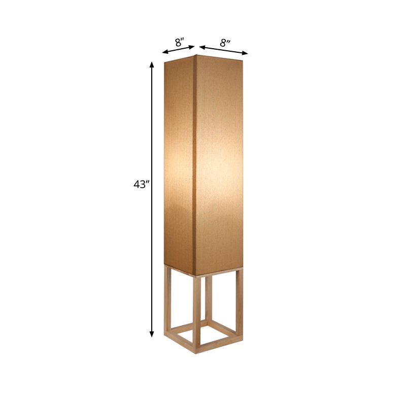 Aziatische stijl 1 lamp vloer leeslicht met houten paneelschaduw beige rechthoekige stand -up lamp