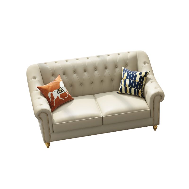 Beige 34.65" H Rolled Arm Glam Sofa with Nailhead Trim for Living Room