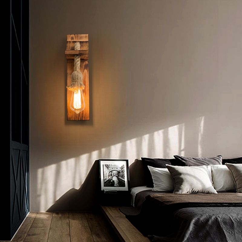 American Rustic Wall Sconce Wooden Natural Rope Sconce Light for Restaurant Coffee Shop
