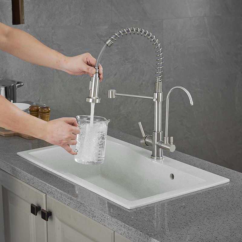 Modern Spring Spout Kitchen Faucet 2-Handle Bar Faucet with 2-Dispenser