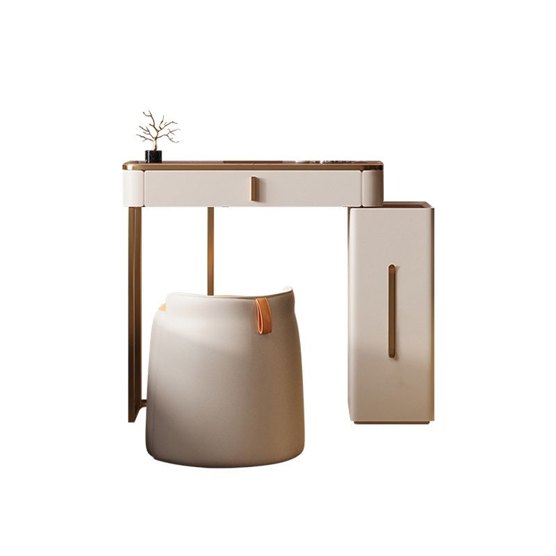 Luxurious Glass Vanity Table with Mirror & Stool 3 Drawers Beige Dressing Table