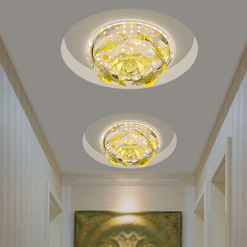 Floral Faceted Crystal Flush Mount Contemporary LED Yellow Ceiling Lighting in Warm/White Light